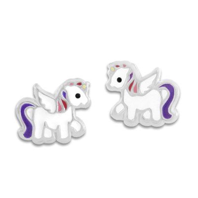Kinder Ohrstecker Alicorn geflügeltes Einhorn 925 Silber Mädchen Ohrringe