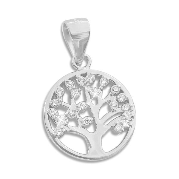 Anhänger Lebensbaum mit Zirkonia Steinen 925 Silber