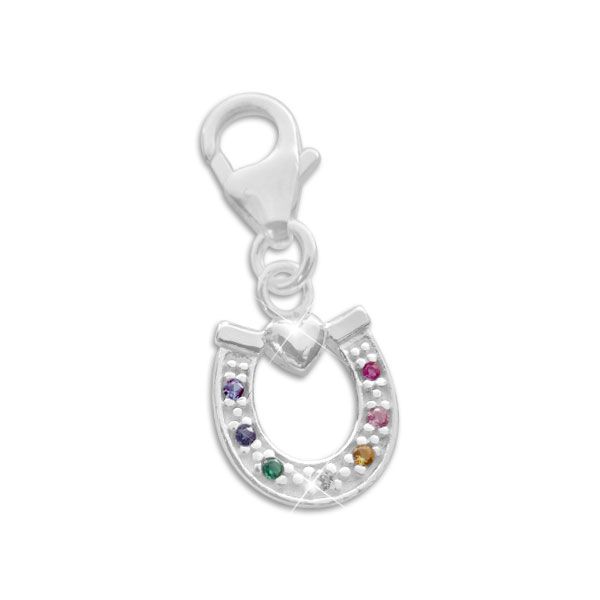 Charm Anhänger Regenbogen Hufeisen mit Herz 925 Silber