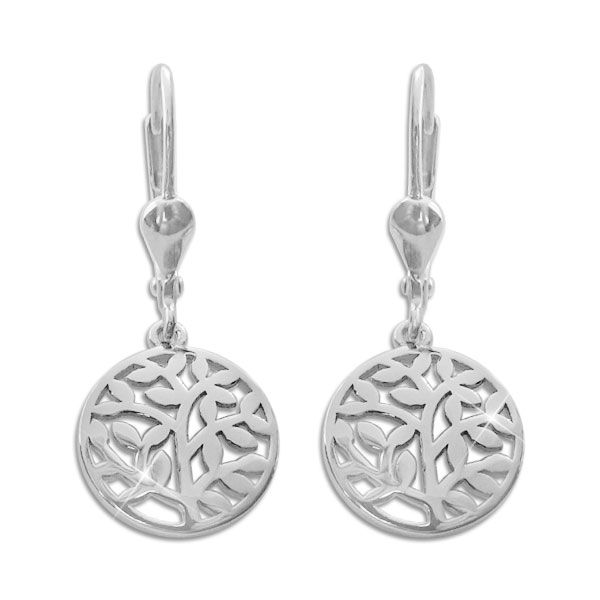 Damen Ohrringe Klapp-Brisur Blätter im Kreis 925 Silber Blattschmuck