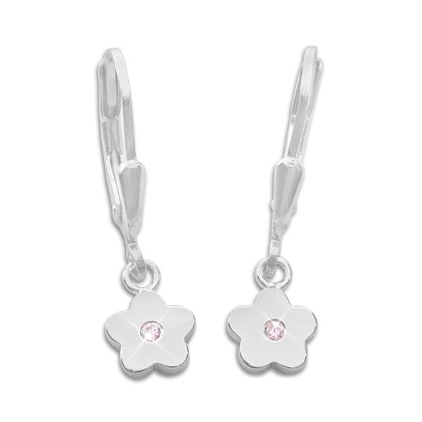 Kinderohrringe glänzende Blumen mit rosa Zirkonia 925 Silber Mädchen Ohrringe