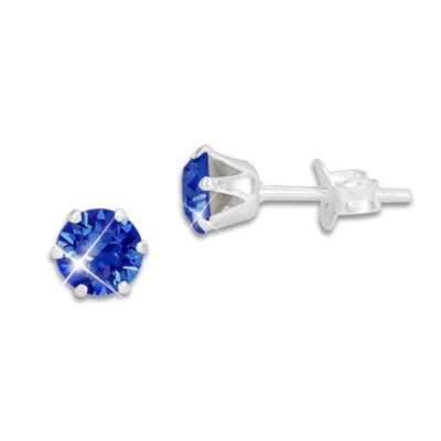 Kristall Ohrstecker safir blau rund 5 mm 925 Silber dunkelblauer Strass