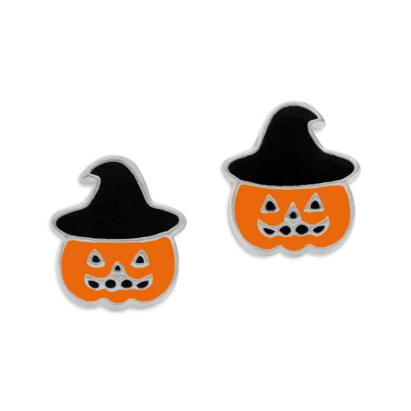 Halloween Kürbis Ohrstecker mit schwarzem Hexenhut 925 Silber