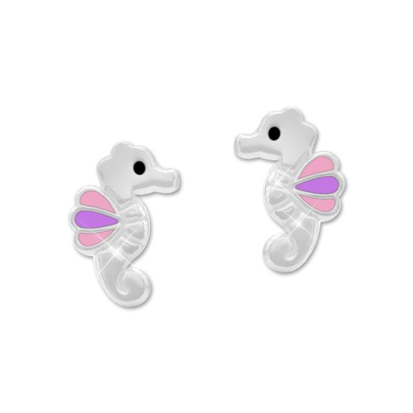 Seepferdchen Kinder Ohrringe rosa lila 925 Silber Ohrstecker Mädchen