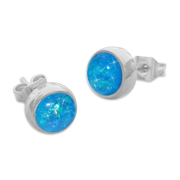Blauer Opal Ohrstecker Ohrringe Edelstahl 7 mm Opalschmuck Shop