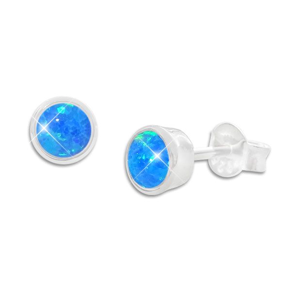 Runde blaue Opal Ohrstecker Ohrringe 5 mm 925 Silber Stein 4 mm