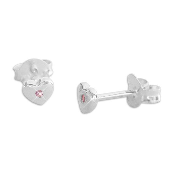 Mini Herz Ohrstecker mit rosa Zirkonia 925 Silber