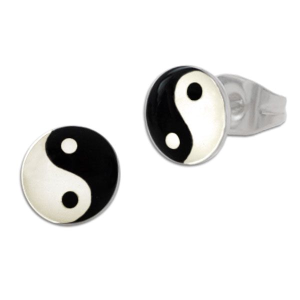 Runde Ohrstecker Yin Yang Symbol 10 mm Edelstahl