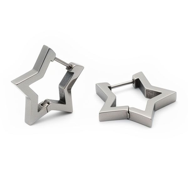 Edelstahl Creolen Stern 20 mm silberfarben Klapp-Creolen für Damen