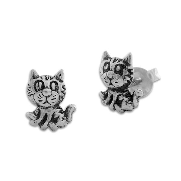 Ohrstecker Katze geschwärzt 925 Silber Katzen Ohrringe