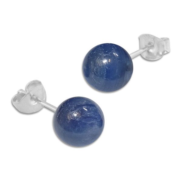 Kyanit Ohrstecker 8 mm 925 Silber runde blaue Kugel Ohrring