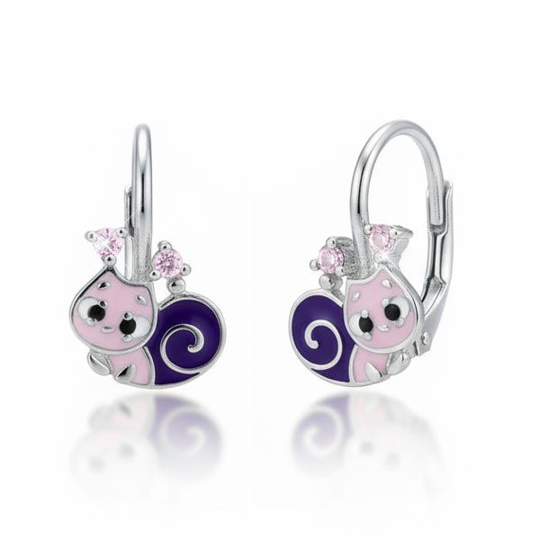 Schnecken Ohrringe für Mädchen rosa / lila & Strass Steine 925 Silber
