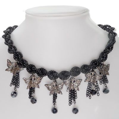 Halloween Schmuck Kette Gothic Perlencollier mit Schmetterlingen