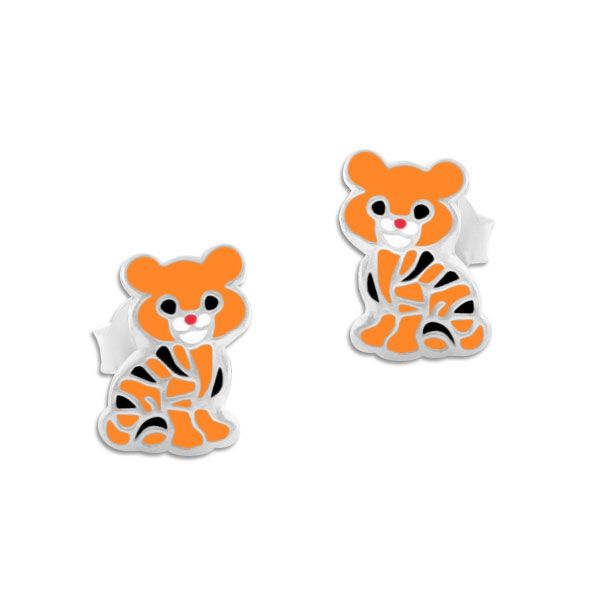 Tiger Ohrstecker Kinder Ohrringe orange 925 Silber Kinderschmuck