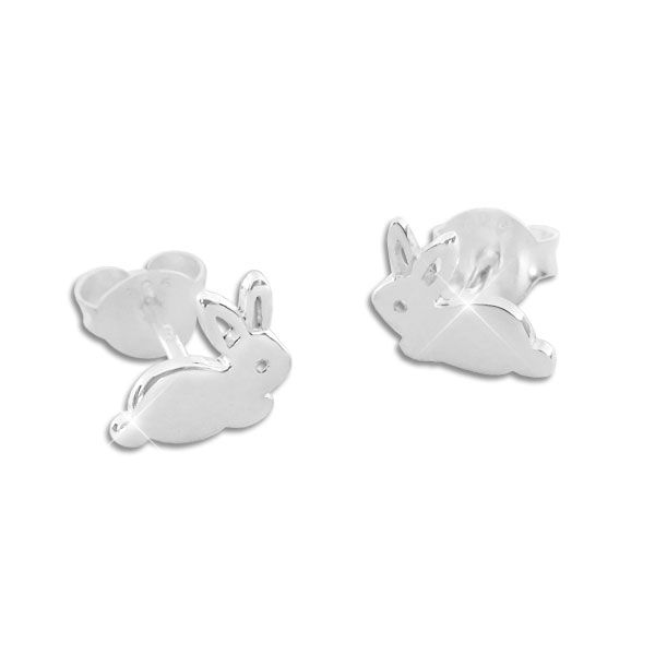 Ohrstecker mit Hasen glänzend 925 Silber Häschen Ohrringe