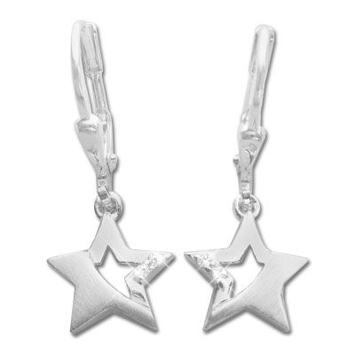 Stern Ohrringe mit Zirkonia 925 Silber Ohrhänger mit Sternen und Strass