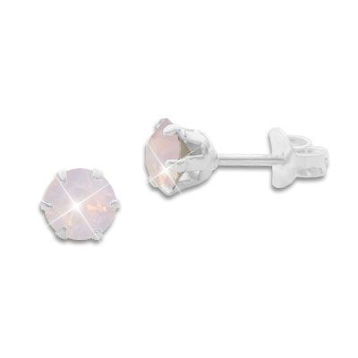 Kristall Ohrstecker Milky rosa rund 5 mm 925 Silber