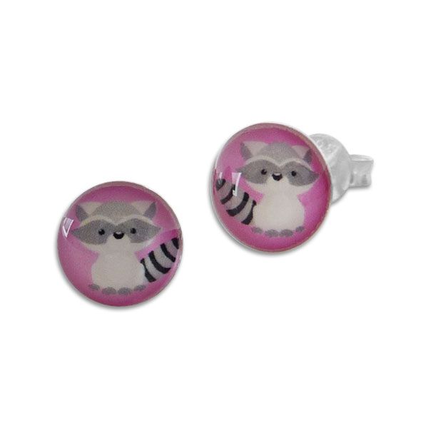 Runde Ohrstecker mit Waschbär 925 Silber Ohrringe für Kinder