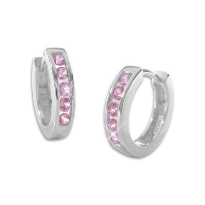 Klapp-Creolen mit rosa Steinen 14,5 mm 925 Silber Zirkonia Ohrringe für Damen