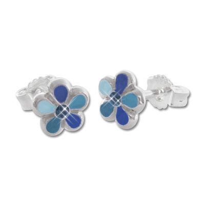 Ohrstecker für Mädchen Blume mit blauer Steinen und Lack