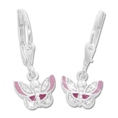 Ohrringe für Kinder Schmetterlinge pink rosa und Strass 925 Silber