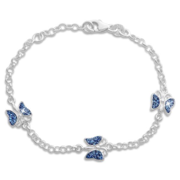 Armband Schmetterlinge mit blauen Strass Steinen 925 Silber 16 cm