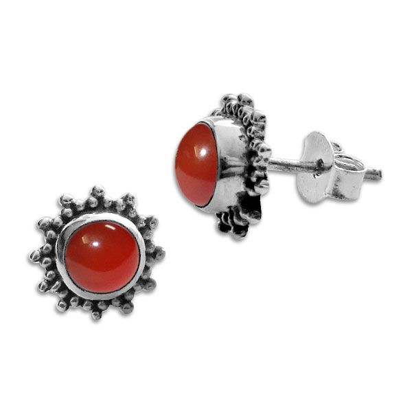 Karneol Ohrstecker Sonne filigran 8 mm 925 Silber Ohrringe Carneol rot