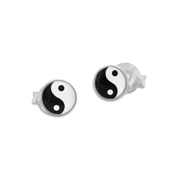 5 mm Yin Yang Ohrstecker Ohrringe schwarz weiß 925 Silber