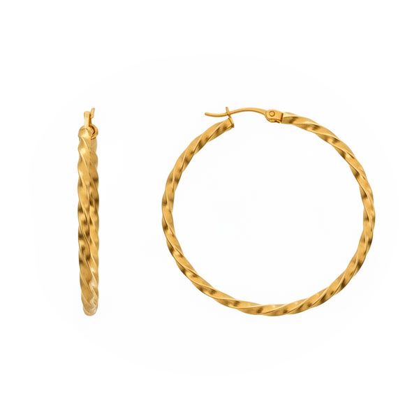 Edelstahl Creolen gedreht diamantiert 45 x 2,5 mm goldfarben