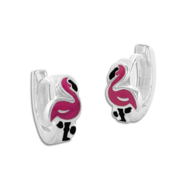 Flamingo Creolen pink 925 Silber Kinder Ohrringe