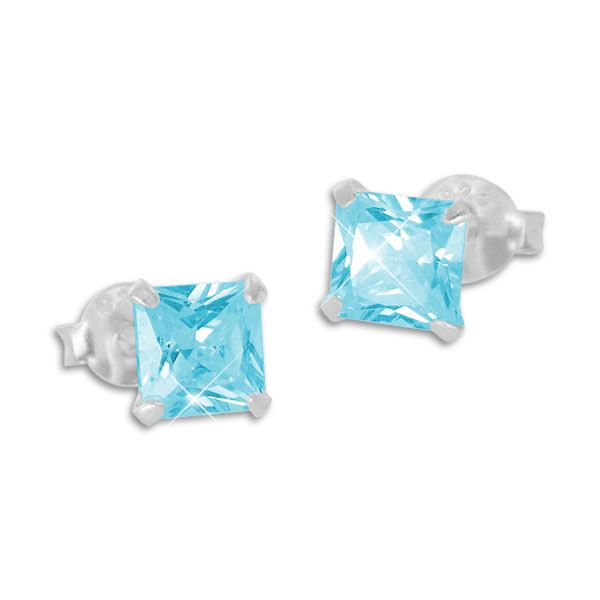 Viereckige Strass Ohrstecker aqua blau 5 x 5 mm 925 Silber