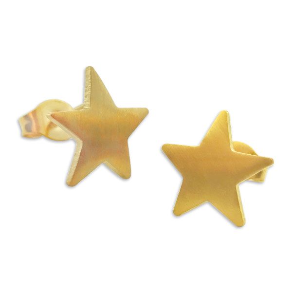 Große Edelstahl Stern Ohrstecker matt gebogen goldfarben