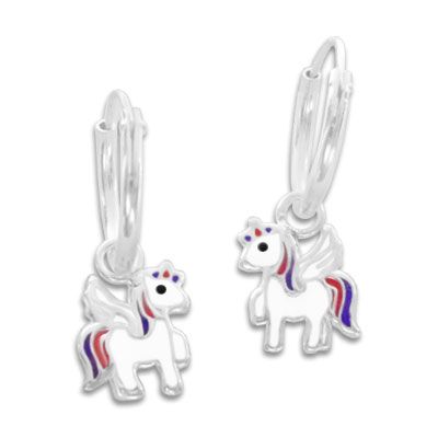 Creolen mit Einhörnern Alicorn Ohrringe 925 Silber