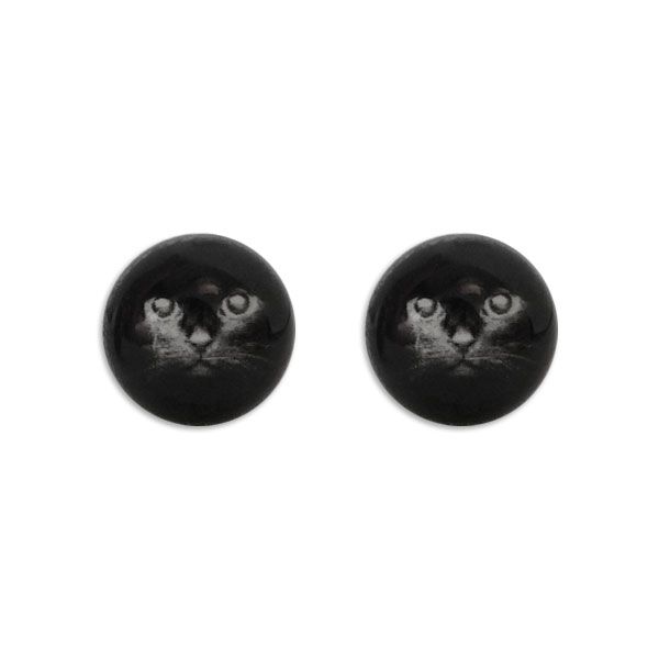 Runde Ohrstecker Ohrringe mit schwarzer Katze 925 Silber