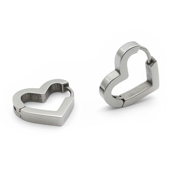 Edelstahl Creolen Herz 15 mm silberfarben
