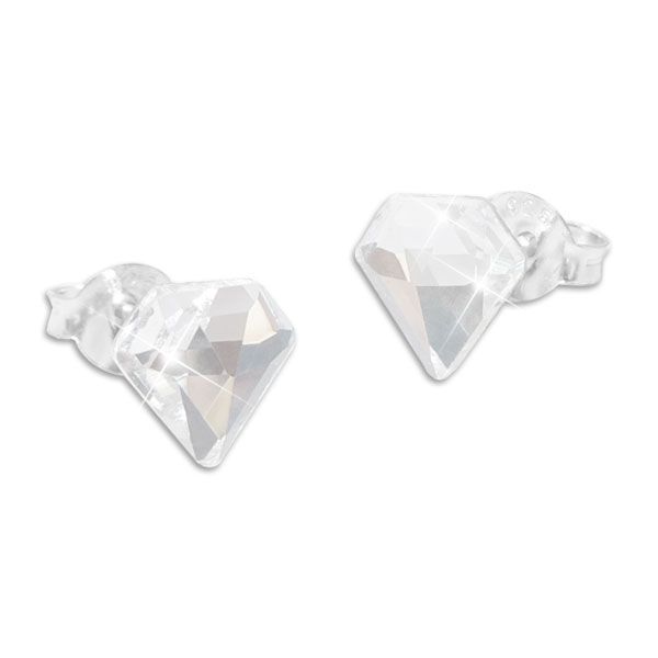 Ohrstecker in Diamantform weiß 925 Silber Diamant als Kristall