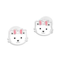 Ohrstecker Ohrringe weiße Katze mit Schleife und Strass 925 Silber Ohrstecker Ohrringe weiße Katze mit Schleife und Strass 925 Silber