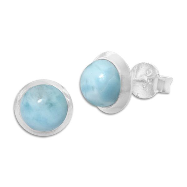 Große runde Larimar Ohrringe 11 mm 925 Silber Edelstein Ohrstecker