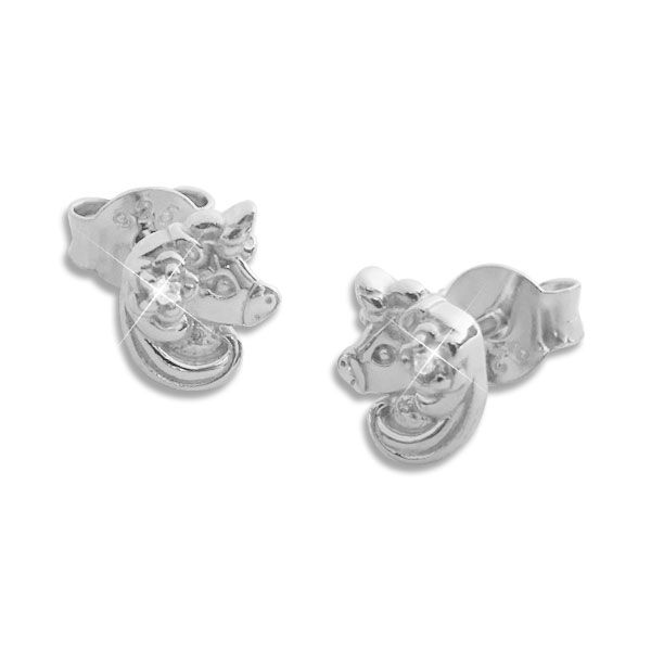 Einhorn Ohrstecker mit Blume und Zirkonia 925 Silber