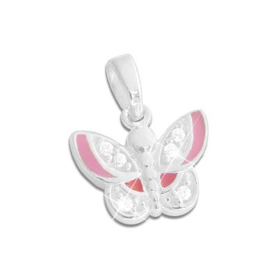 Anhänger für Kinder Schmetterling pink rosa und Strass 925 Silber