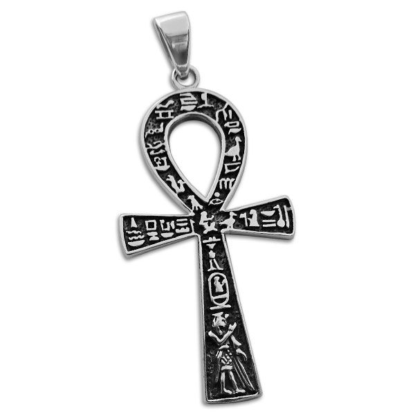 Großer Anhänger Ankh mit Hieroglyphen 44 x 24 mm 925 Silber