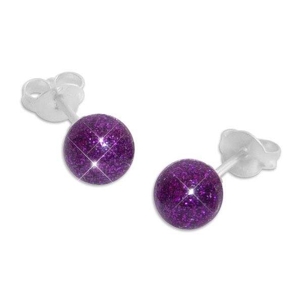 Glitzer Kugel Ohrstecker lila violett 925 Silber