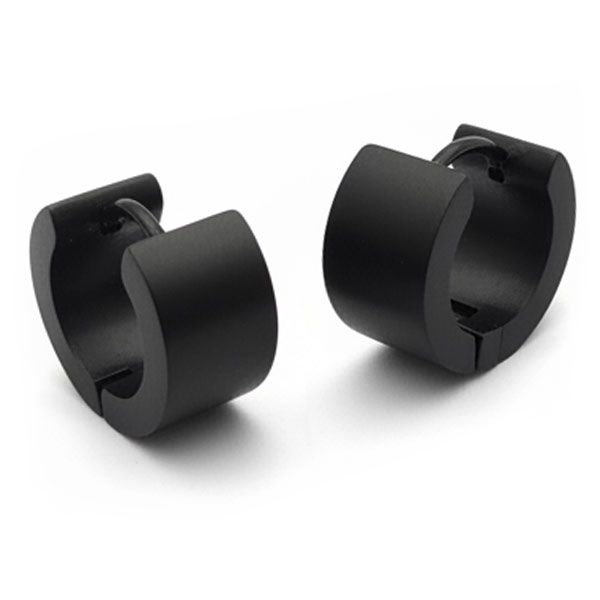 Breite Herren Creolen mattiert schwarz Edelstahl 13 x 7 mm