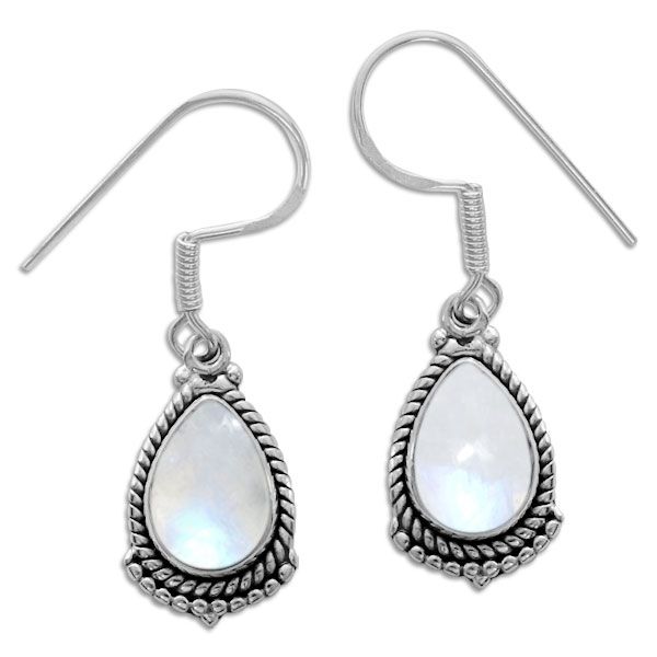 Mondstein Ohrringe Tropfen mit filigranem Rand 925 Silber Mondsteinschmuck