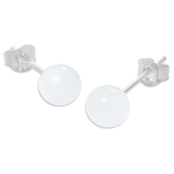 Mondstein Ohrstecker 6 mm weiß 925 Silber Labradorit Ohrringe Kugel