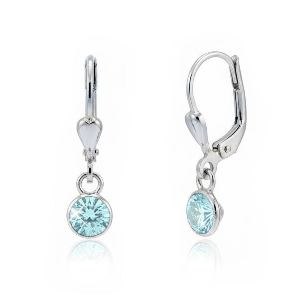 Kinder Strass Ohrringe rund aquamarin blau 925 Silber