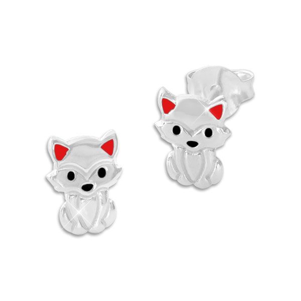 Kinder Fuchs Ohrstecker Ohrringe mit roten Ohren 925 Silber