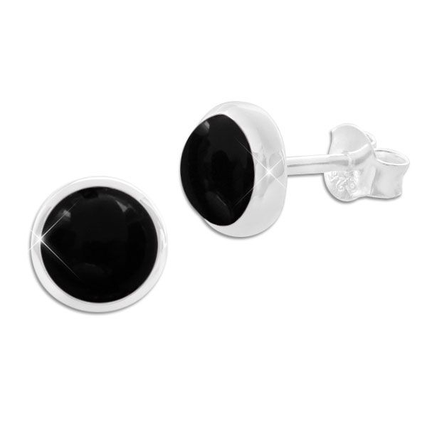 Onyx Ohrstecker 8 mm rund 925 Silber Ohrringe schwarz