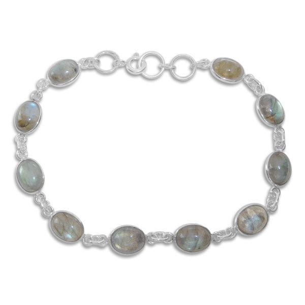 Labradorit Armband mit 10 ovalen Steinen 925 Silber 19 - 20,5 cm
