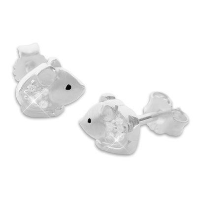 Kinder Ohrstecker Mäuschen mit Zirkonia 925 Silber Maus Geschenk für Kinder